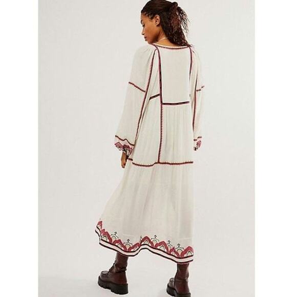New FREE PEOPLE Sweet Escape Midi Dress $198 X-SMALL Ivory Boho Embroidered - Picture 2 of 9